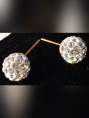 14K Gold Crystal Ball Studd Earrings